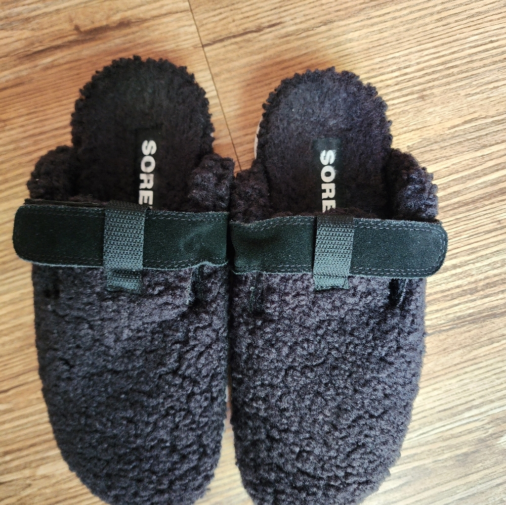 Size 9 - SOREL Viibe Black Faux Shearling Fuzzy Slip-On Shoes - Picture 11 of 14